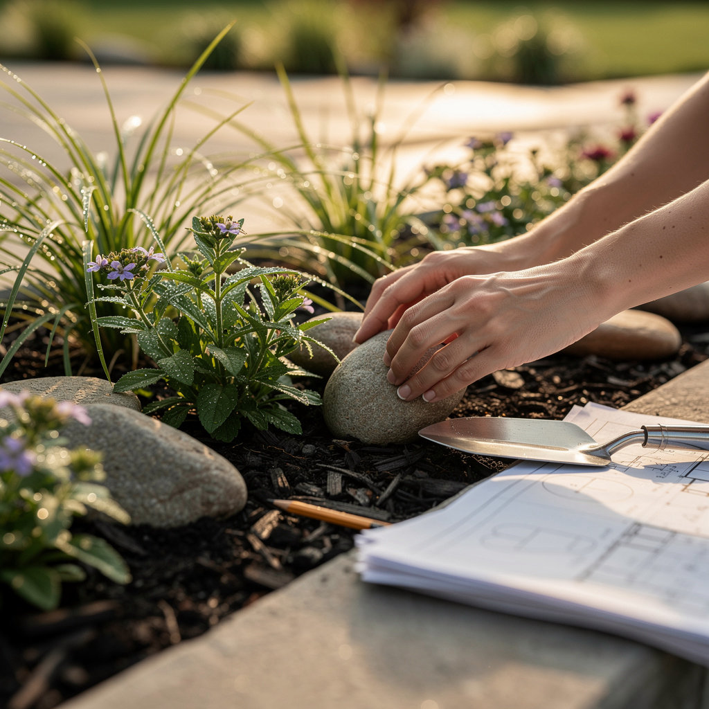Serenity Landscape Design portfolio highlight showcasing a completed residential garden project in Belton, MO