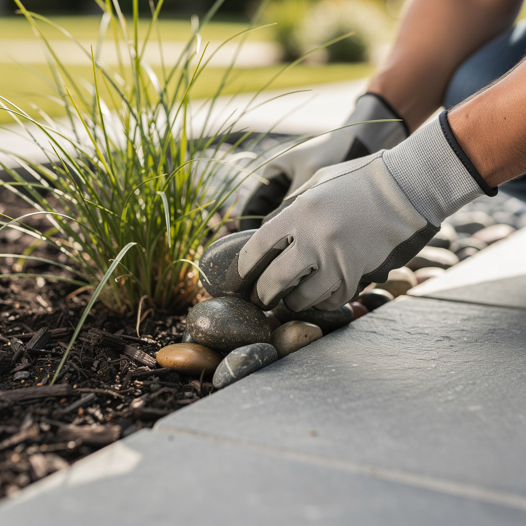 Serenity Landscape Design residential garden project in Belton, MO showcasing a transformed sloped backyard with patio and plantings